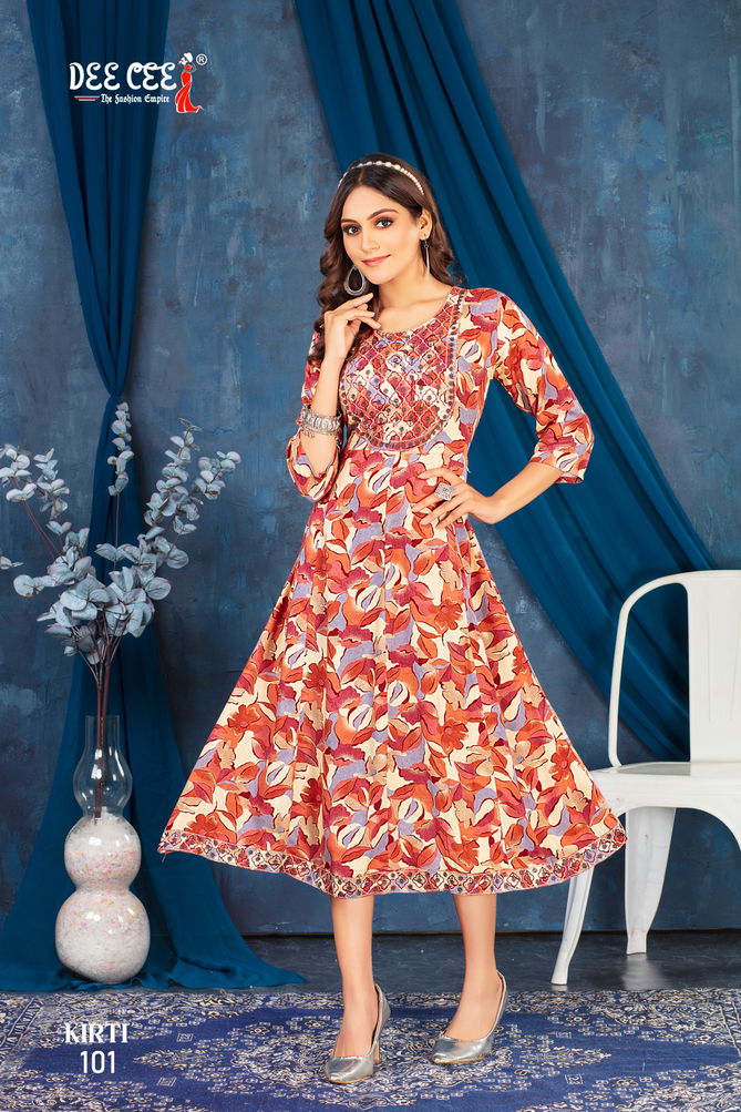 Kirti By Deecee Rayon Foil Printed Anarkali Kurtis Suppliers In India